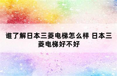 谁了解日本三菱电梯怎么样 日本三菱电梯好不好